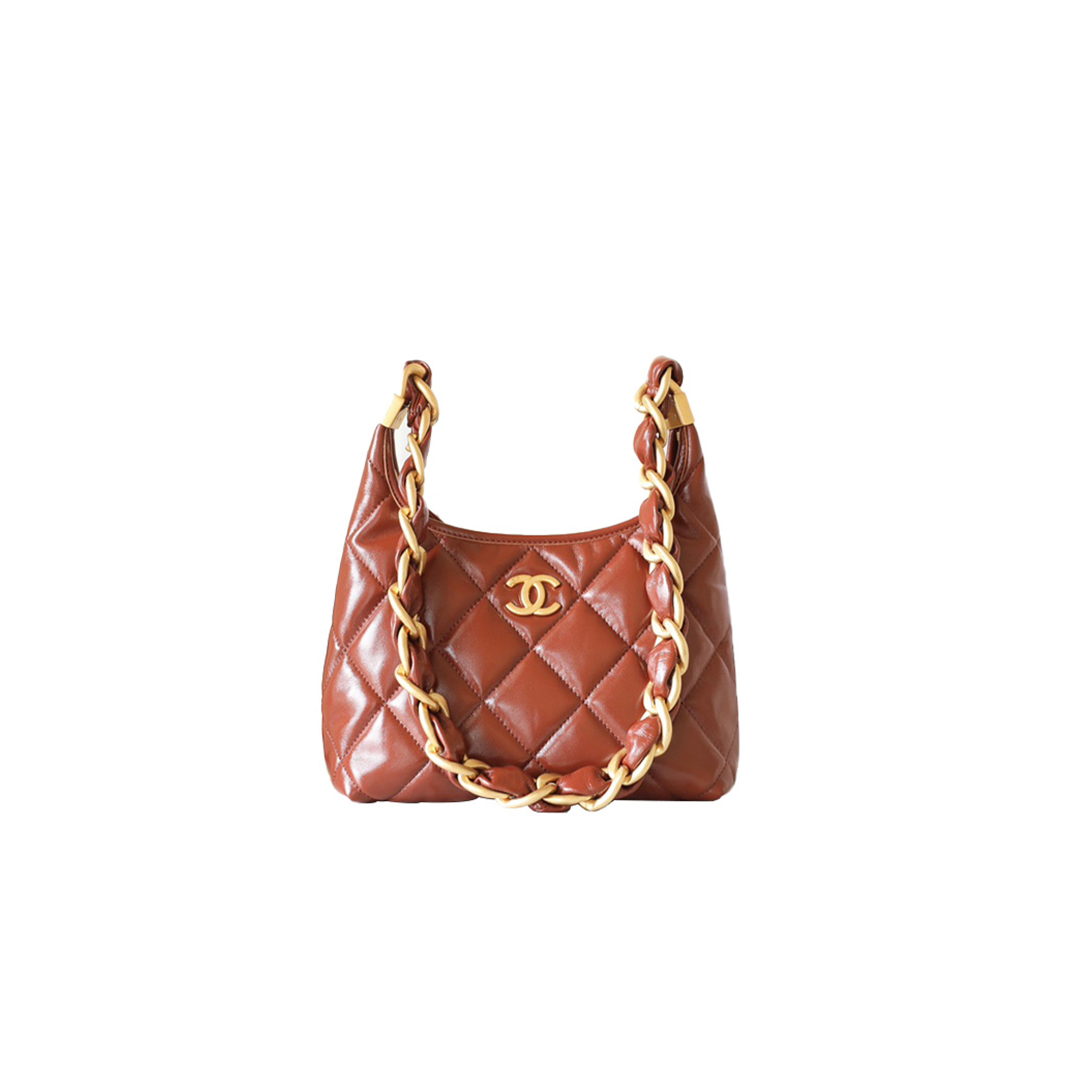 CHANEL MASTER SMALL HOBO BAG SHINY LAMBSKIN AND GOLDEN METALLIC BROWN AS4922 (22.5*19.5*8.5cm)